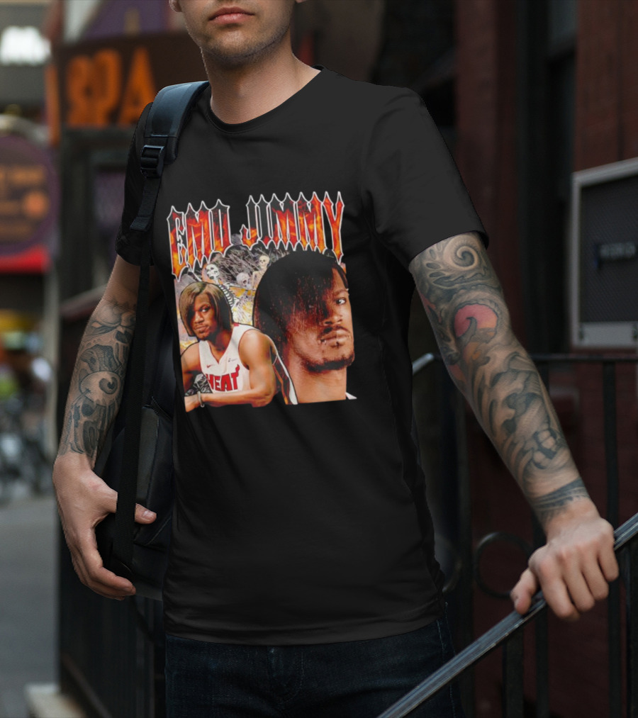 Emo Jimmy Butler Heat Skeleton Background T-Shirt