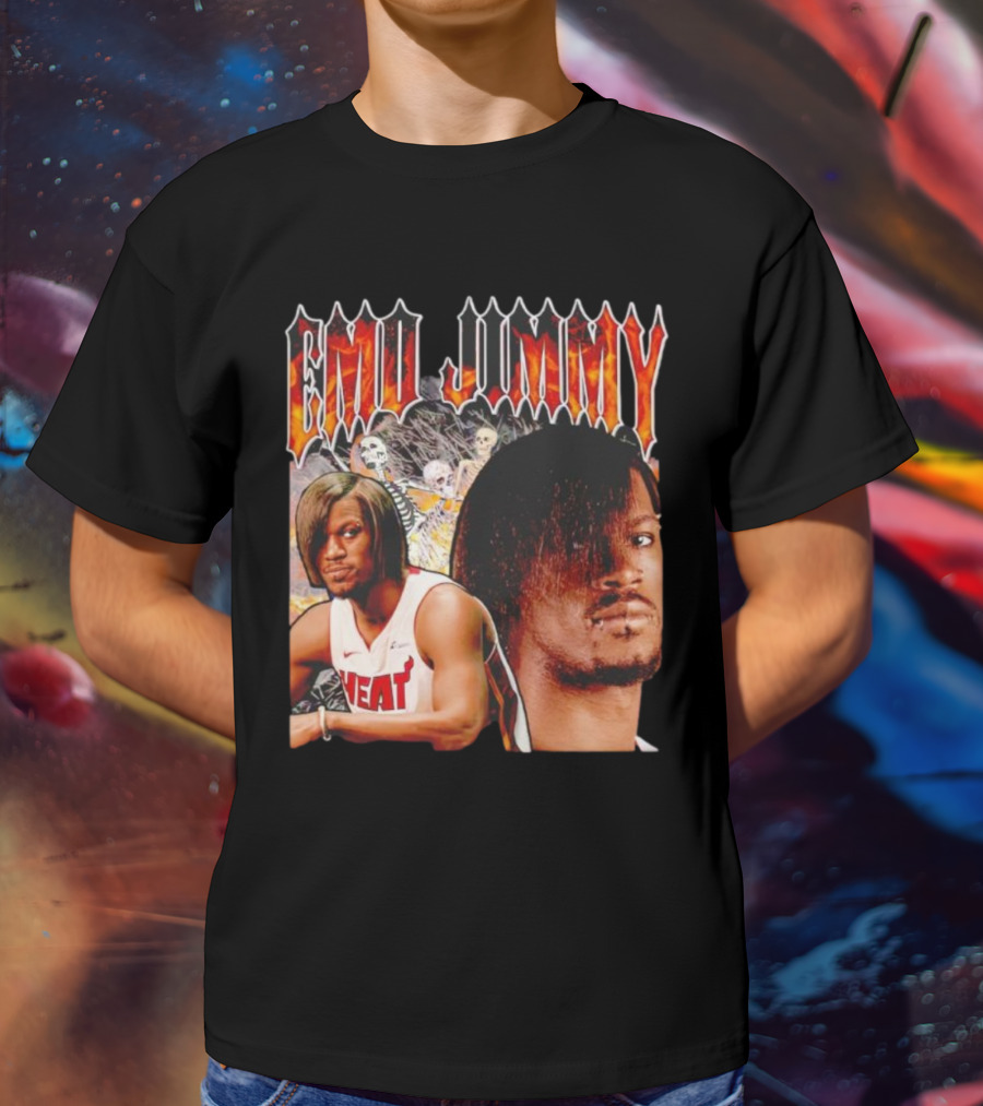 Emo Jimmy Butler Heat Skeleton Background T-Shirt
