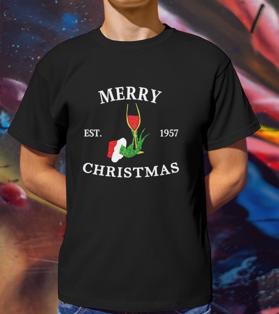 Merry Christmas Grinch Hand Wine Glass Est 1957 T-Shirt