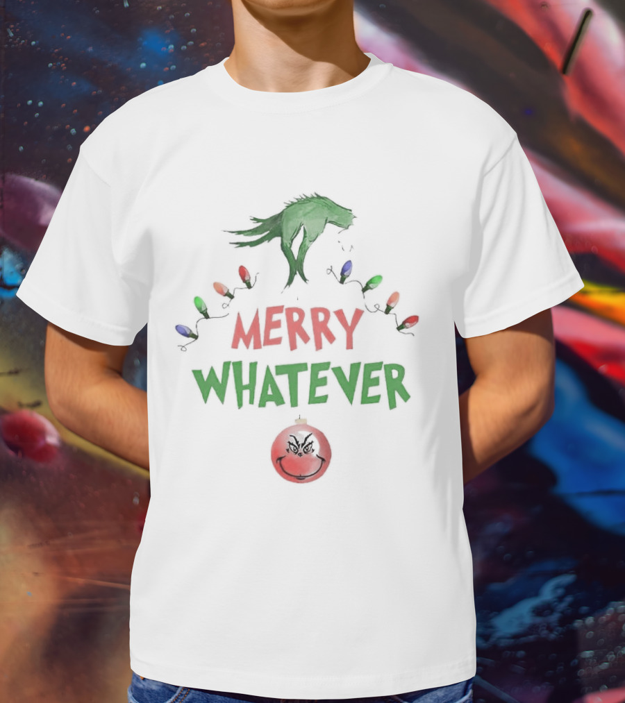 Grinch Hand Holding Christmas Lights Merry Whatever Christmas T-Shirt