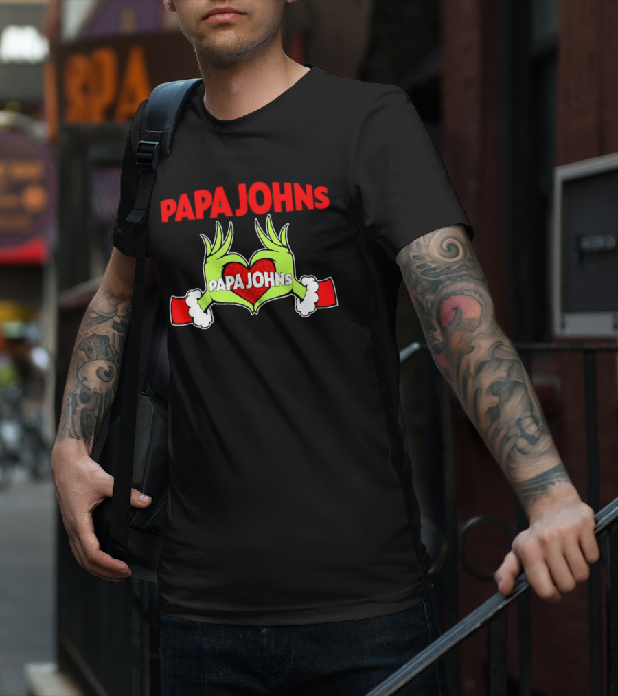 Papa Johns Grinch Hands Heart Christmas T-Shirt