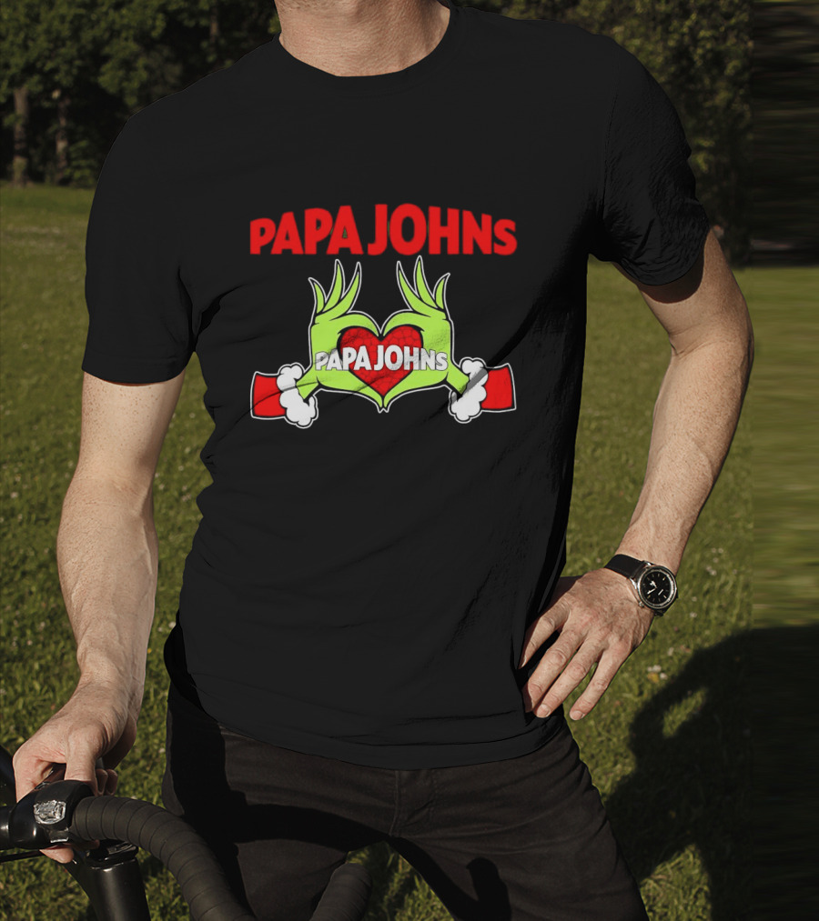 Papa Johns Grinch Hands Heart Christmas T-Shirt
