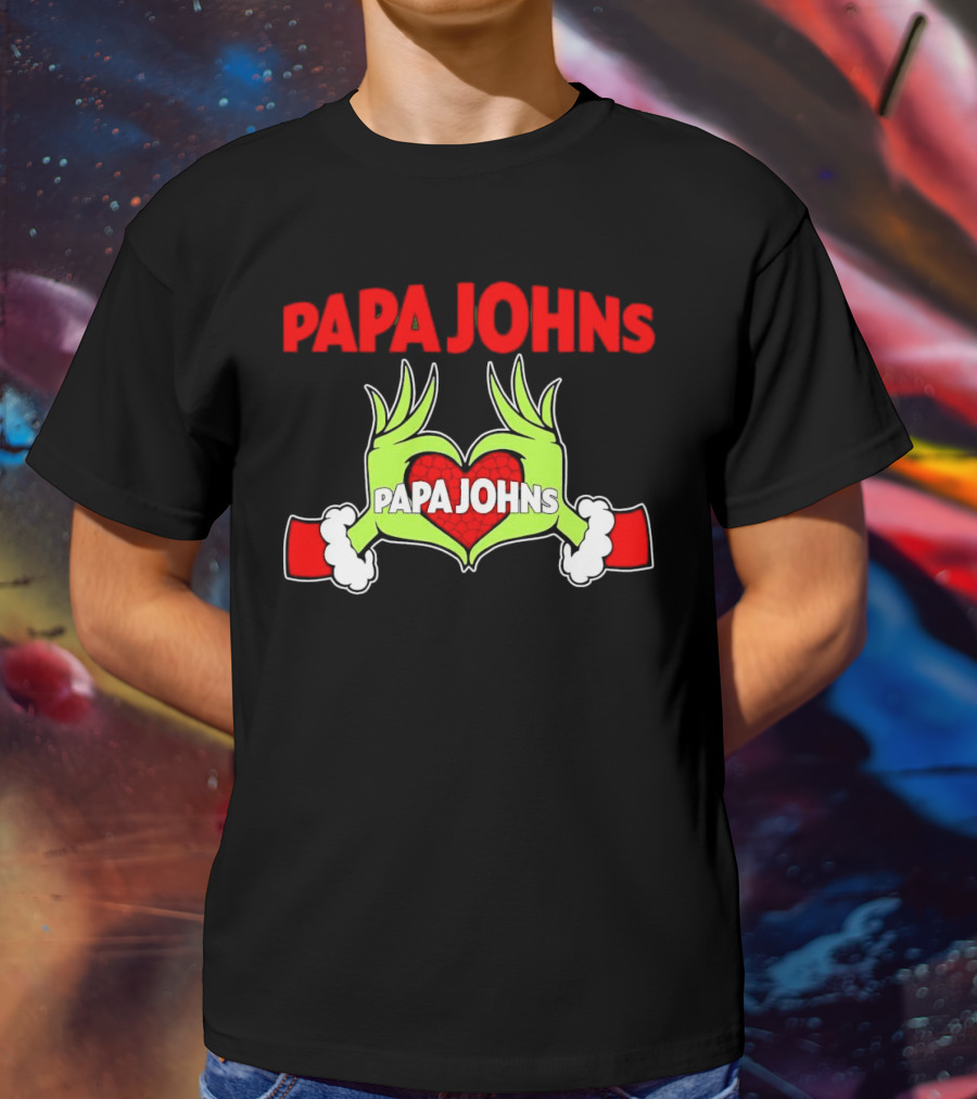 Papa Johns Grinch Hands Heart Christmas T-Shirt