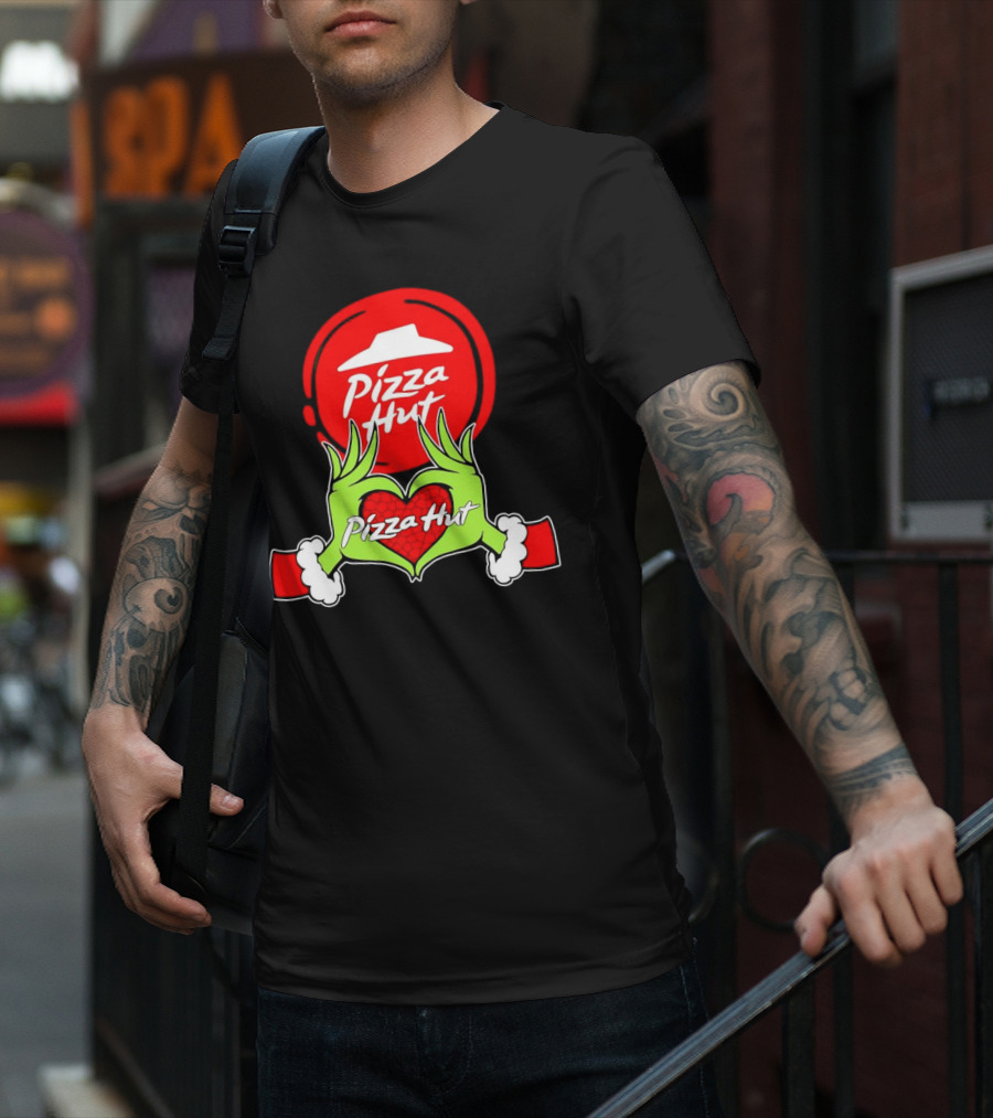Pizza Hut Christmas Grinch Hands Heart T-Shirt