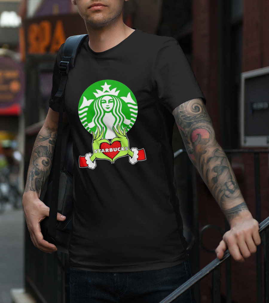 Grinch Hands Holding Heart Starbucks Christmas T-Shirt