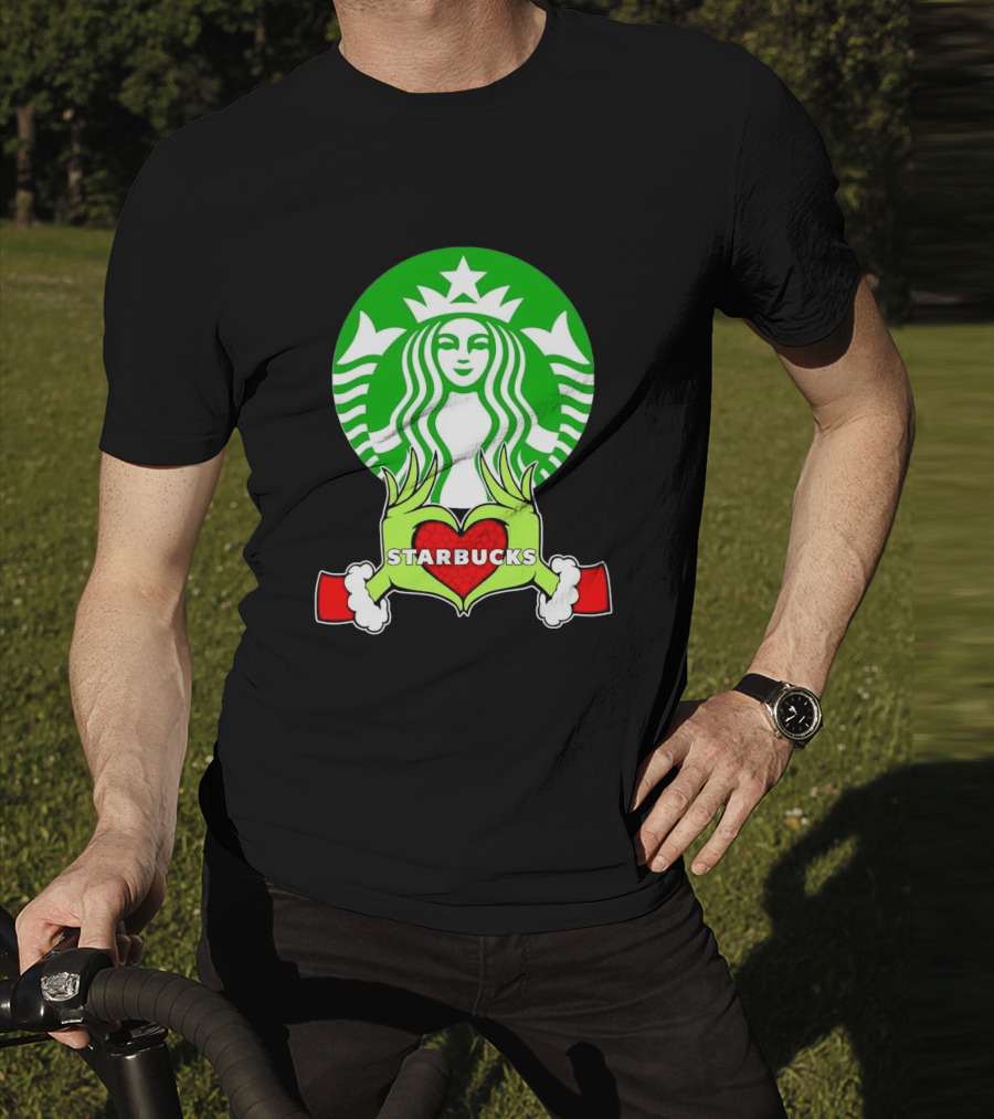 Grinch Hands Holding Heart Starbucks Christmas T-Shirt