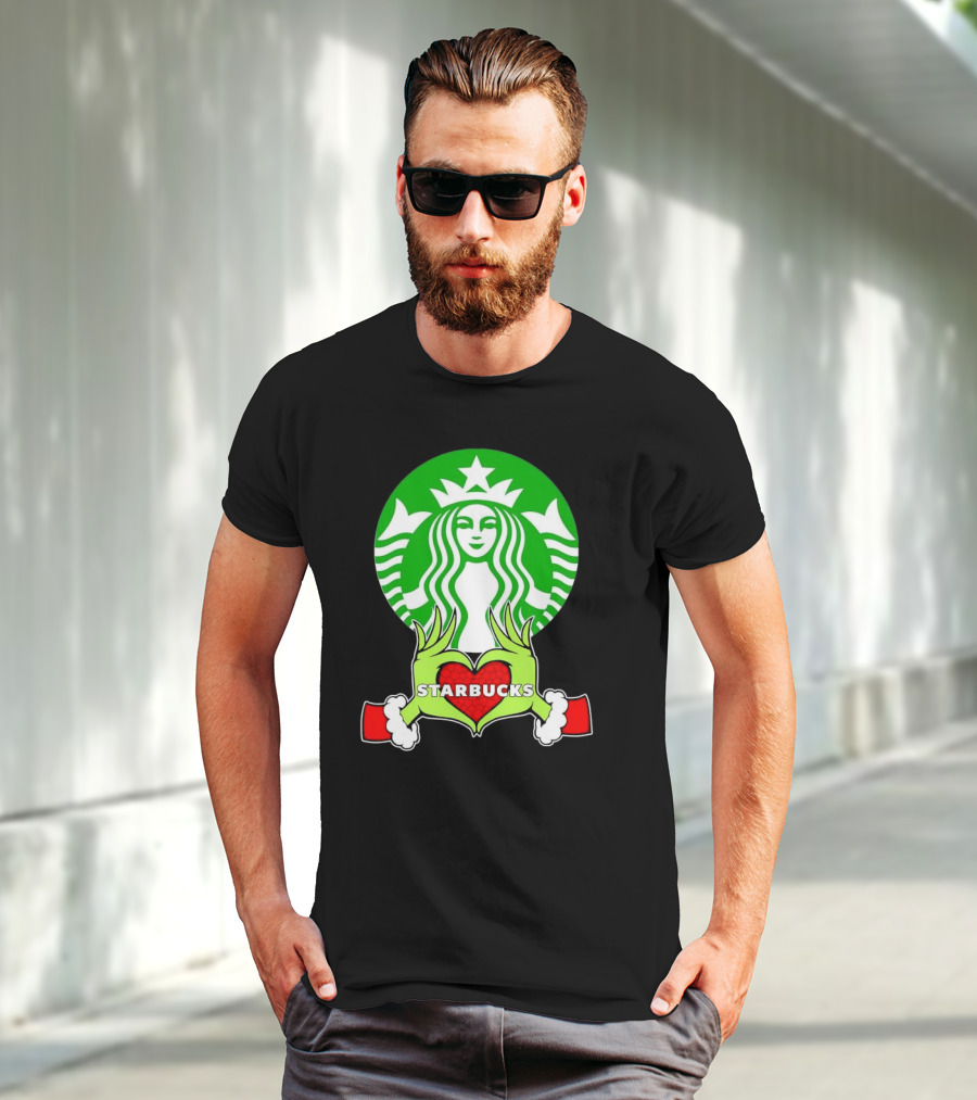 Grinch Hands Holding Heart Starbucks Christmas T-Shirt