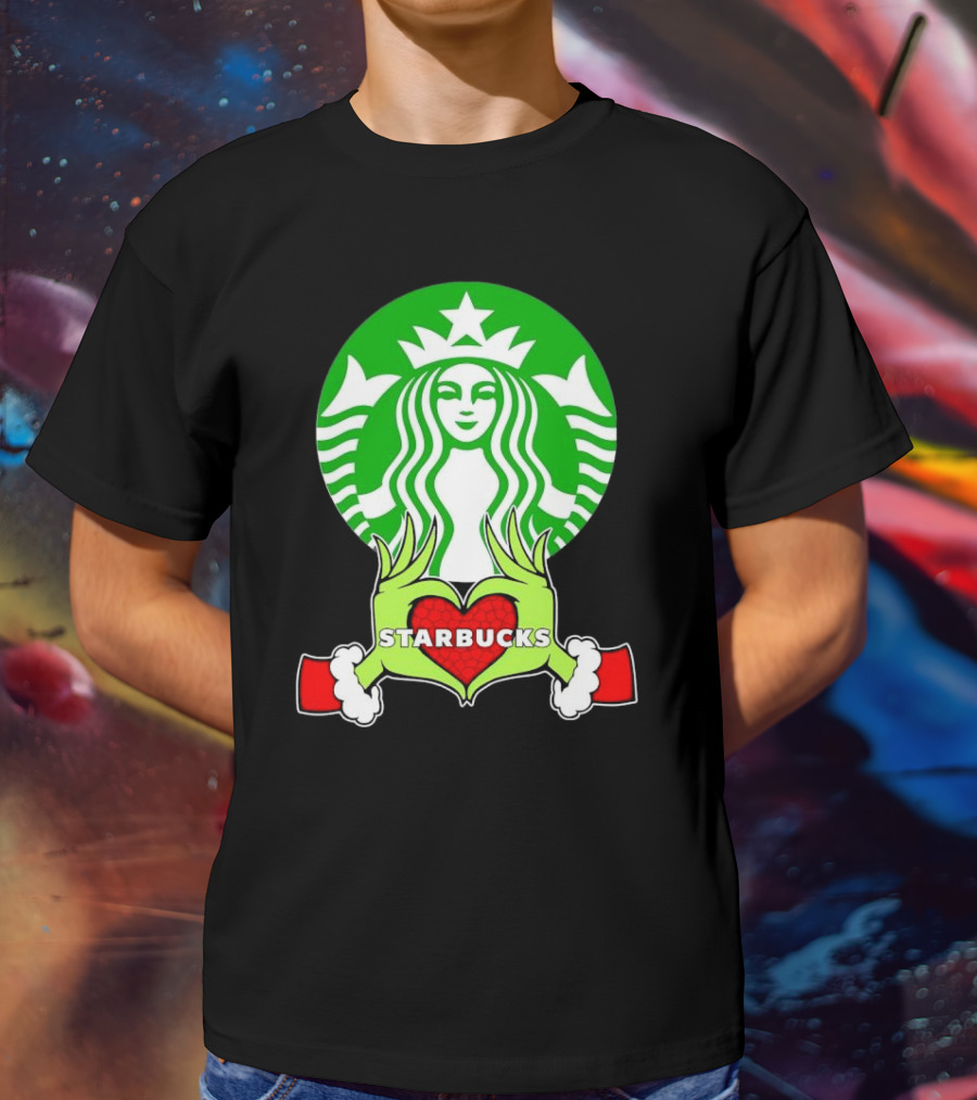 Grinch Hands Holding Heart Starbucks Christmas T-Shirt