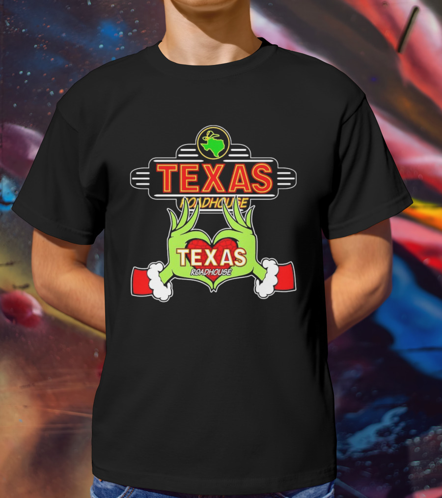 Grinch Hands Holding Heart Texas Roadhouse Christmas T-Shirt