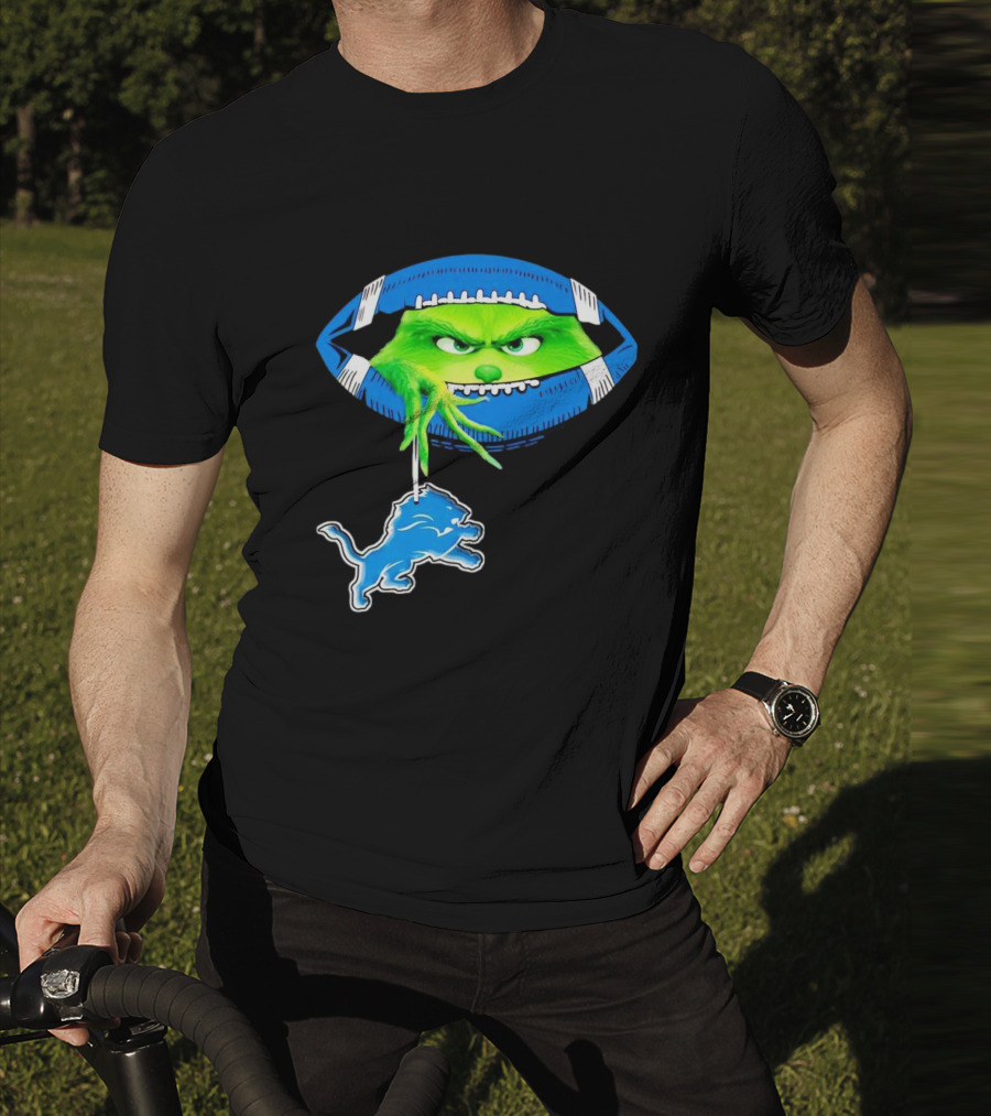 Grinch Sneak Peek Detroit Lions Christmas Football T-Shirt