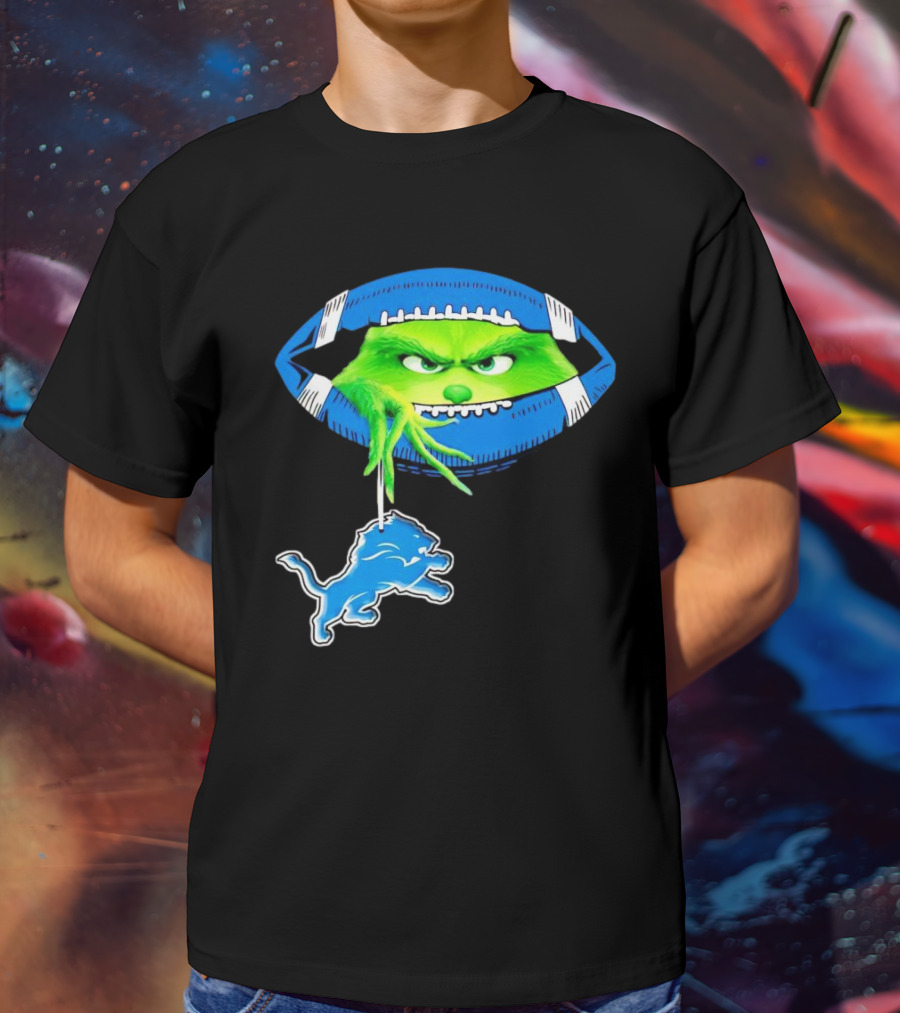 Grinch Sneak Peek Detroit Lions Christmas Football T-Shirt