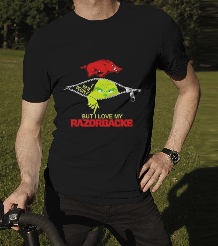 Grinch Zipper I Hate People But I Love My Razorbacks Arkansas Razorbacks T-Shirt