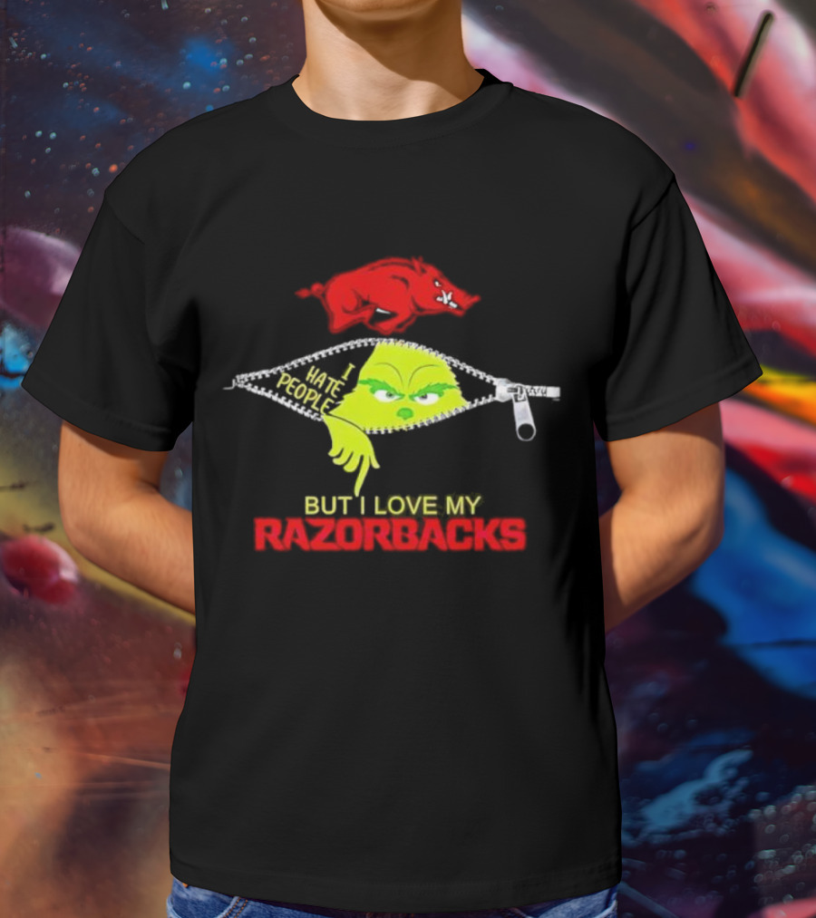 Grinch Zipper I Hate People But I Love My Razorbacks Arkansas Razorbacks T-Shirt