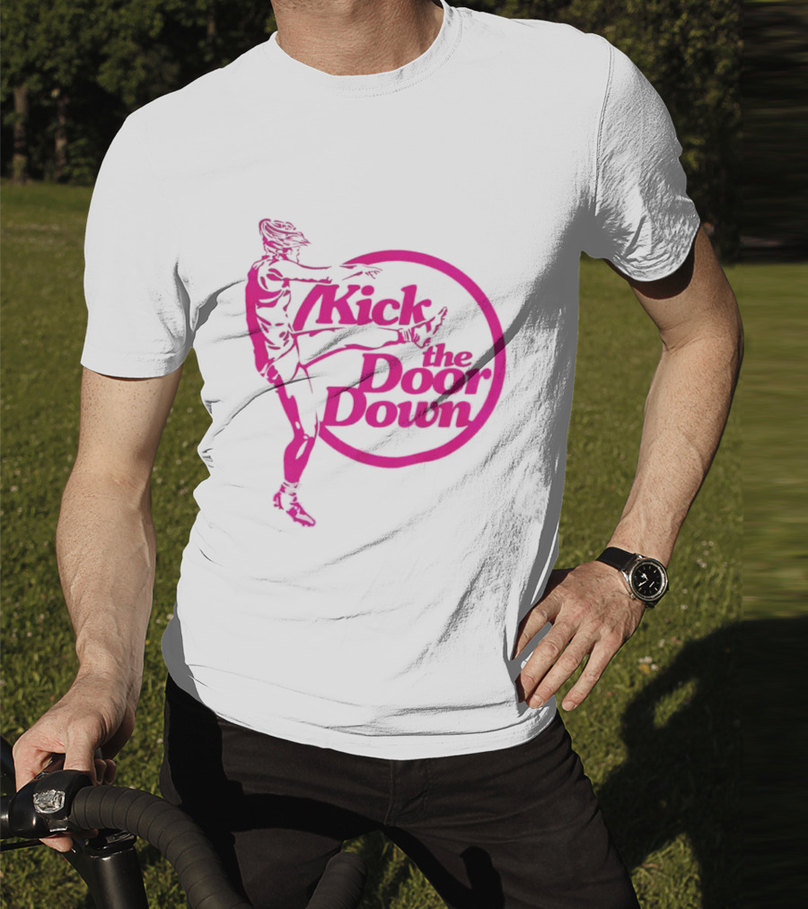 Kick The Door Down Pink Circle Footballer Kicker T-Shirt
