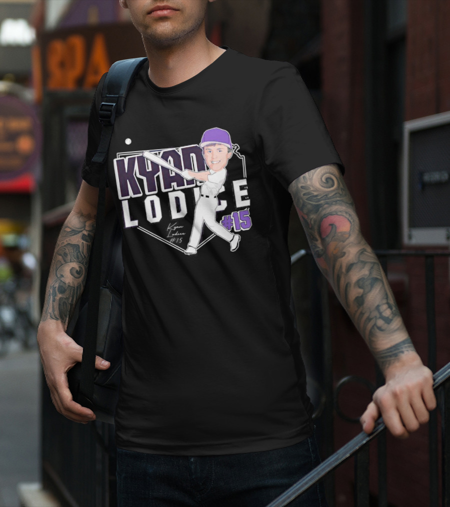 Kyan Lodice Caricature Signature Baseball #15 Purple Cap T-Shirt