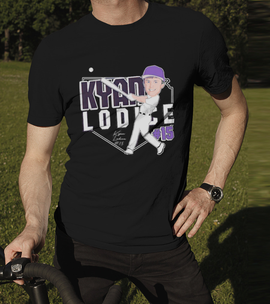Kyan Lodice Caricature Signature Baseball #15 Purple Cap T-Shirt