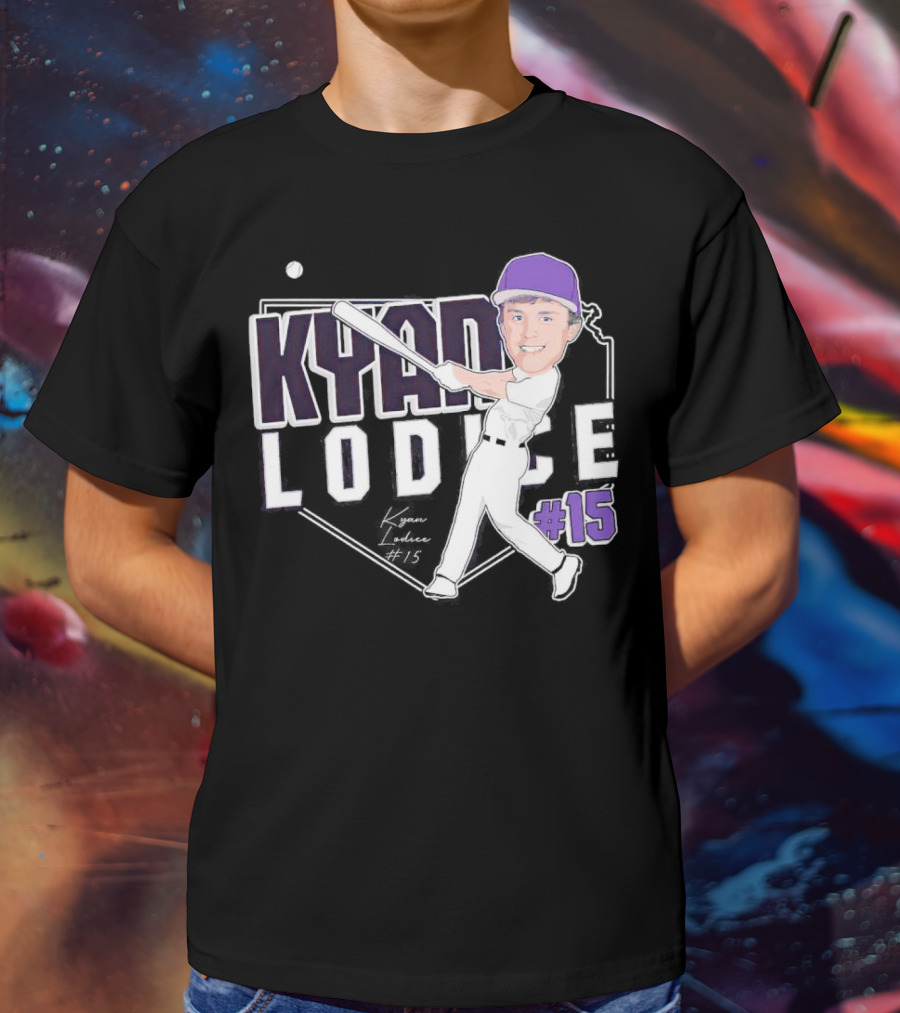 Kyan Lodice Caricature Signature Baseball #15 Purple Cap T-Shirt