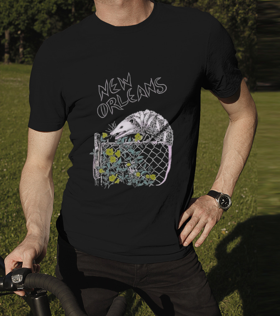 New Orleans Possum On Fence With Flowers T-Shirt