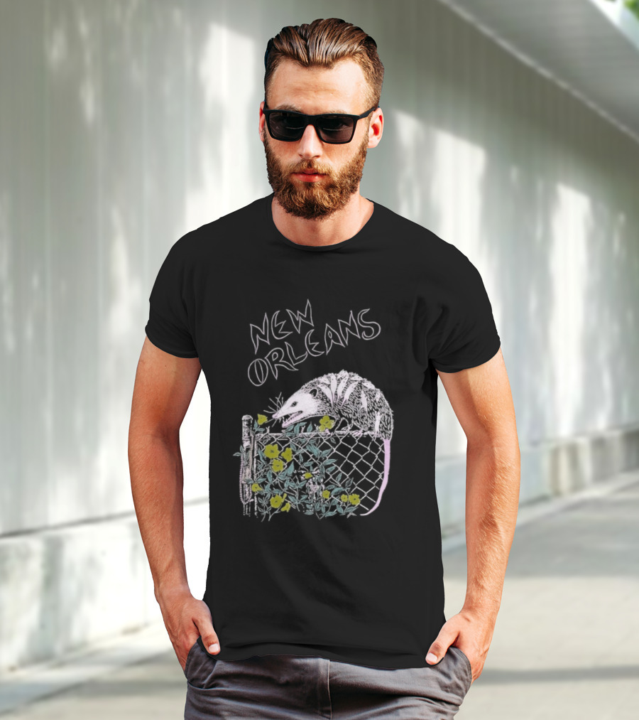 New Orleans Possum On Fence With Flowers T-Shirt