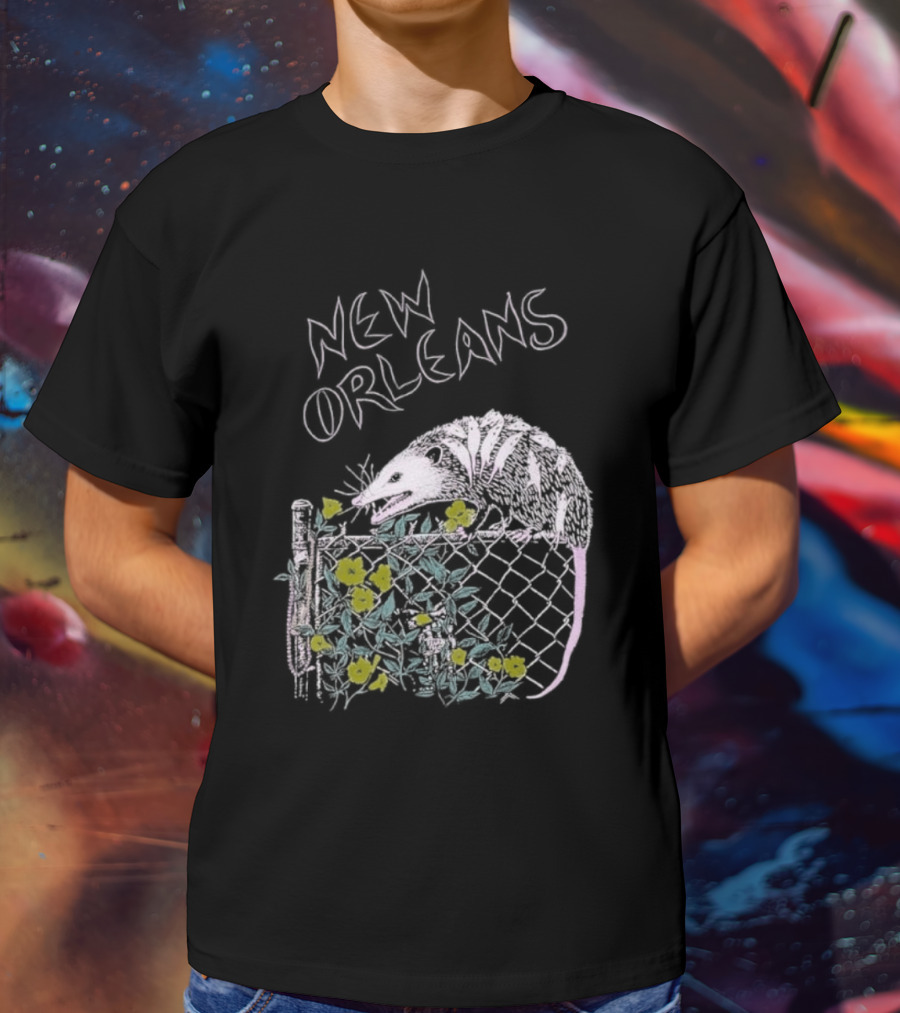 New Orleans Possum On Fence With Flowers T-Shirt