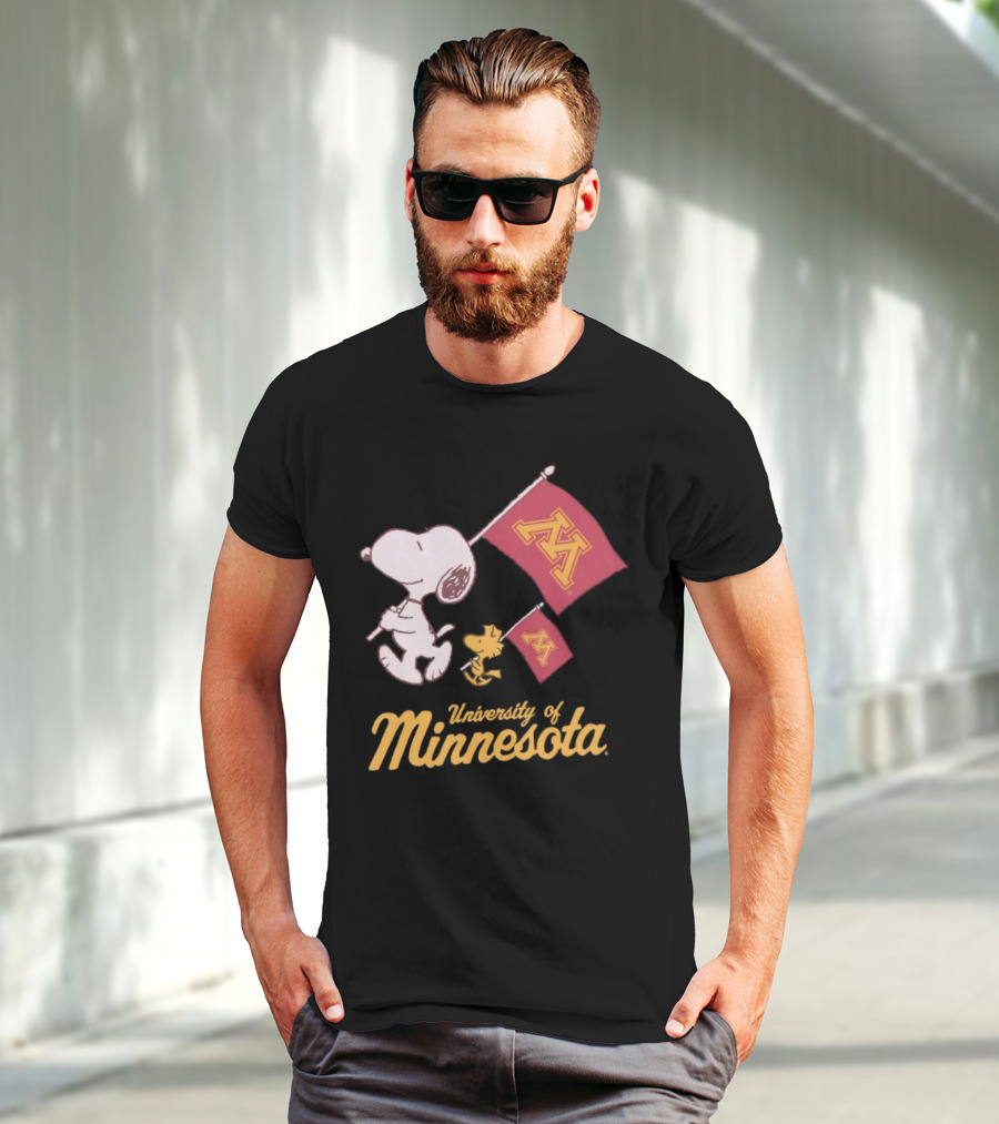 Snoopy And Woodstock University Of Minnesota Flags T-Shirt