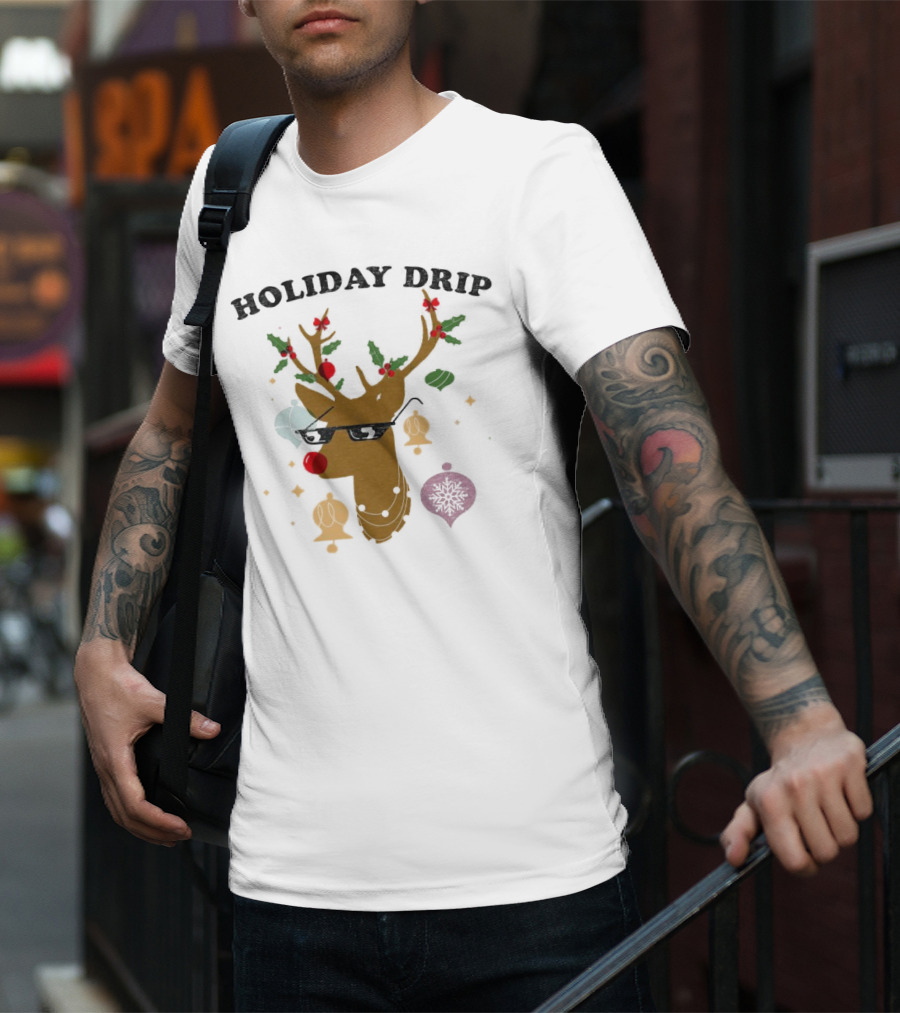 Holiday Drip Reindeer Christmas T-Shirt