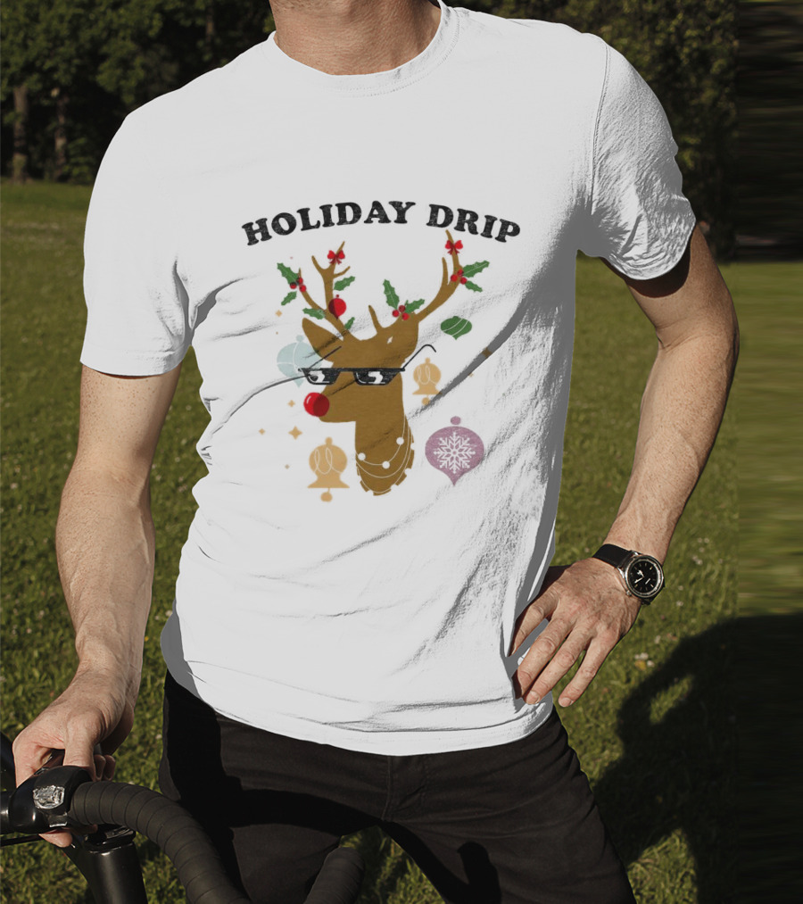 Holiday Drip Reindeer Christmas T-Shirt