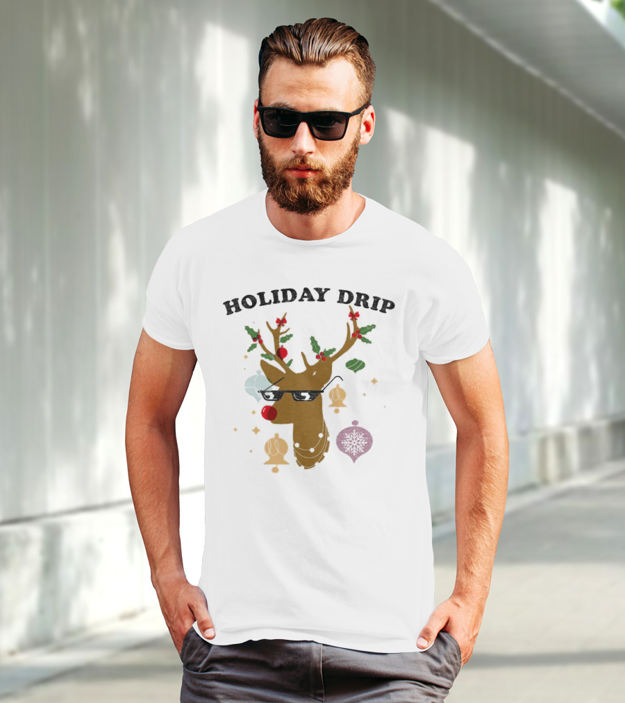 Holiday Drip Reindeer Christmas T-Shirt