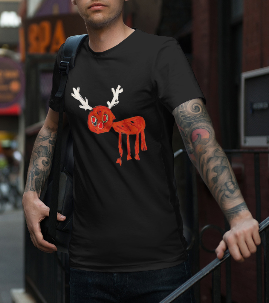 Reindeer Drawing Red Nose Cartoon T-Shirt