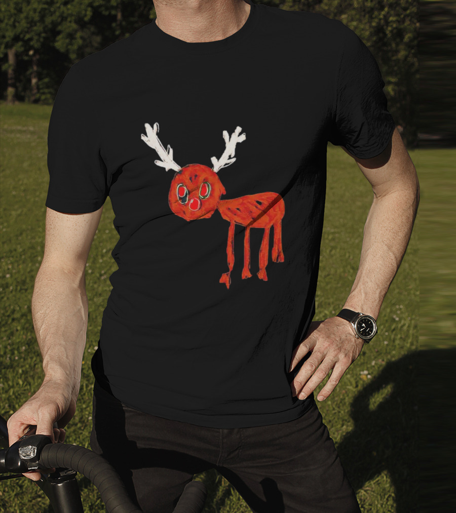 Reindeer Drawing Red Nose Cartoon T-Shirt