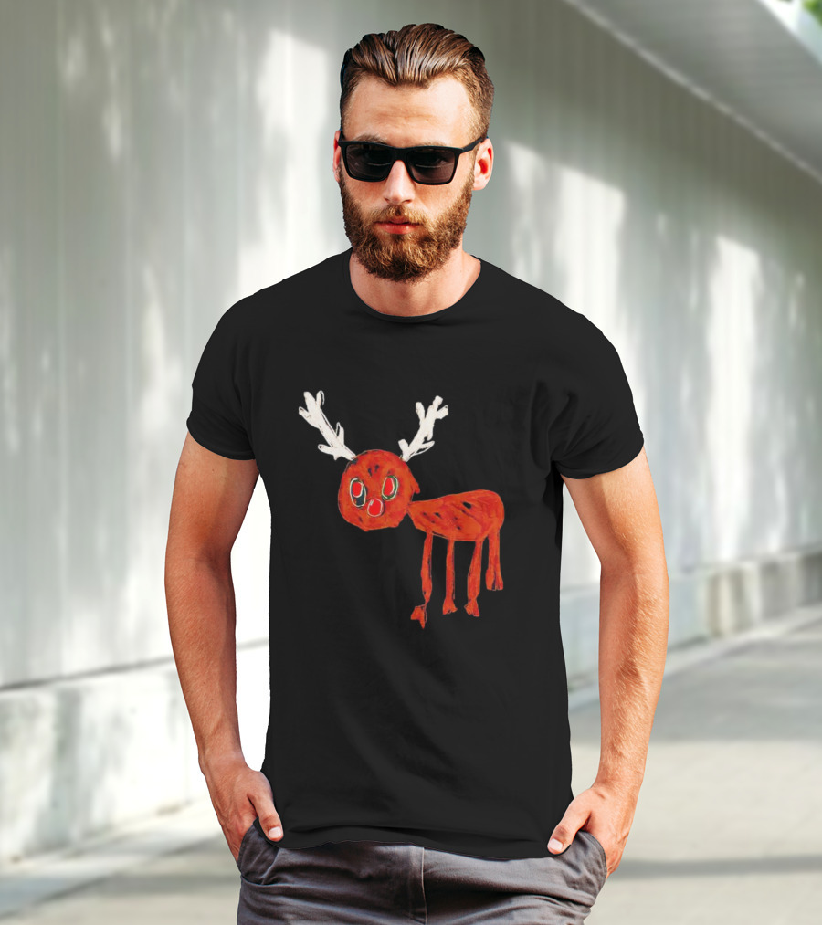 Reindeer Drawing Red Nose Cartoon T-Shirt