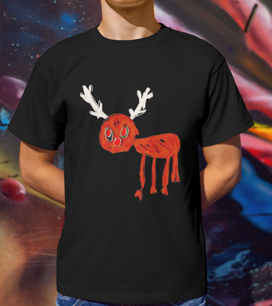 Reindeer Drawing Red Nose Cartoon T-Shirt