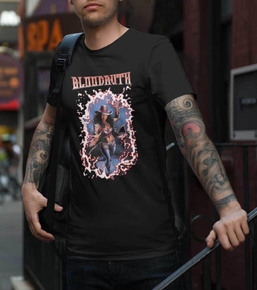Rippaverse Comics Bloodruth Mysterious Heroine In Dynamic Fiery Aura T-Shirt