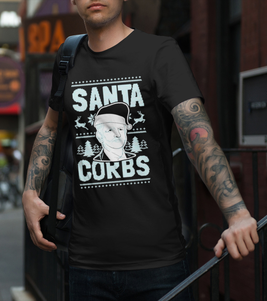 Santa Corbs Christmas Reindeer Trees And Santa Hat T-Shirt