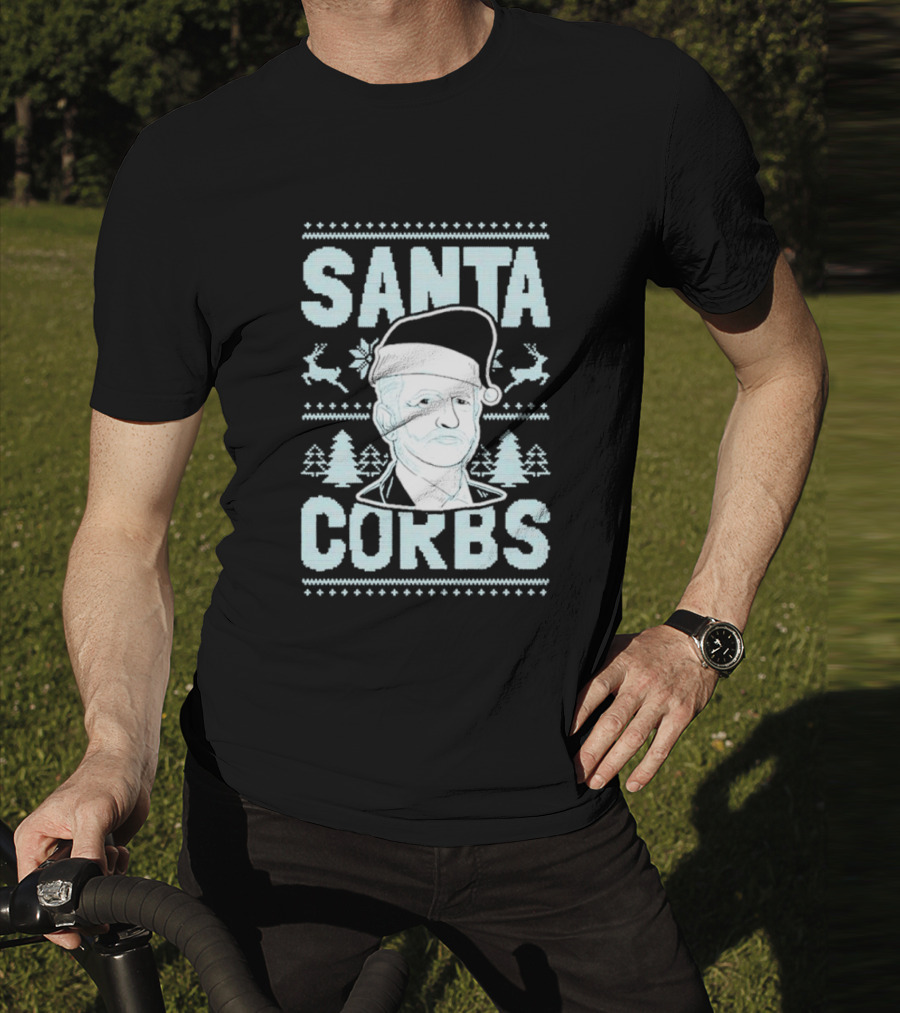 Santa Corbs Christmas Reindeer Trees And Santa Hat T-Shirt