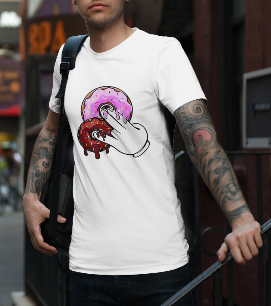 2 Pink Donuts 1 Brown Donut Animated Hand Gesture T-Shirt