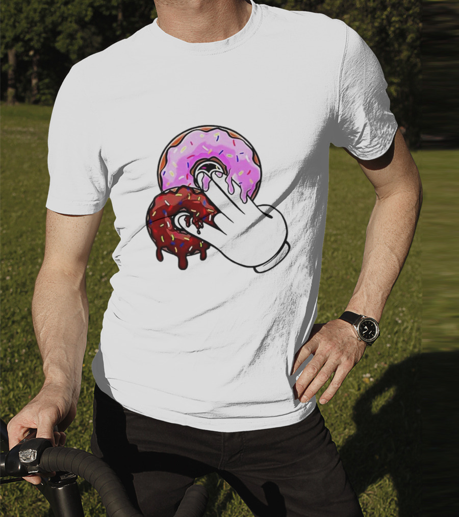 2 Pink Donuts 1 Brown Donut Animated Hand Gesture T-Shirt