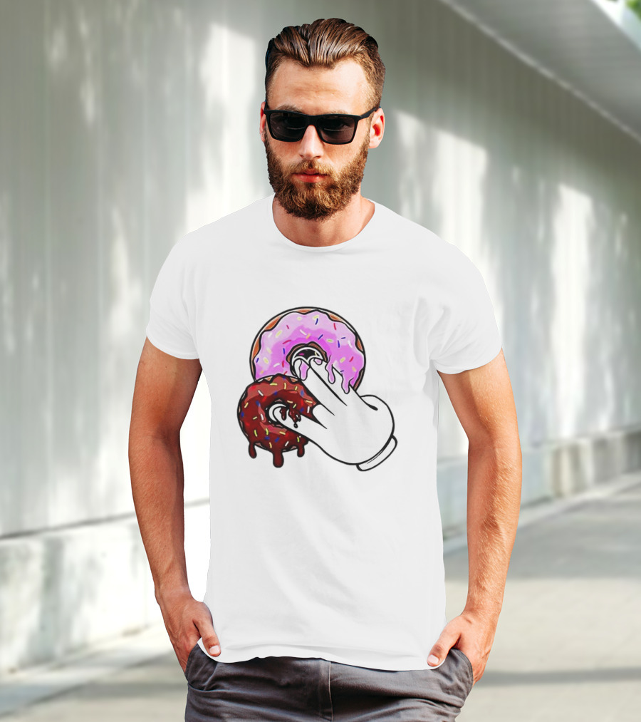 2 Pink Donuts 1 Brown Donut Animated Hand Gesture T-Shirt