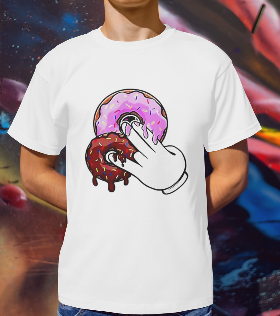 2 Pink Donuts 1 Brown Donut Animated Hand Gesture T-Shirt