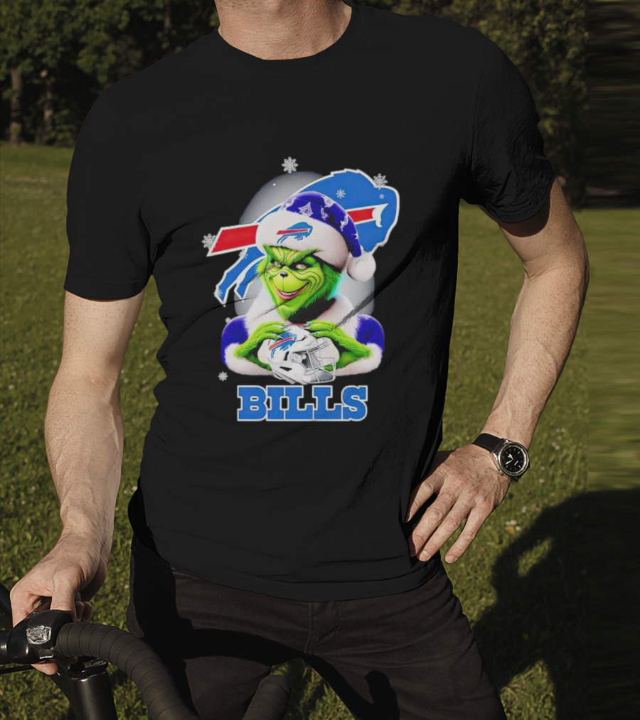 Grinch Love Buffalo Bills Christmas Santa Hat Snowflakes T-Shirt