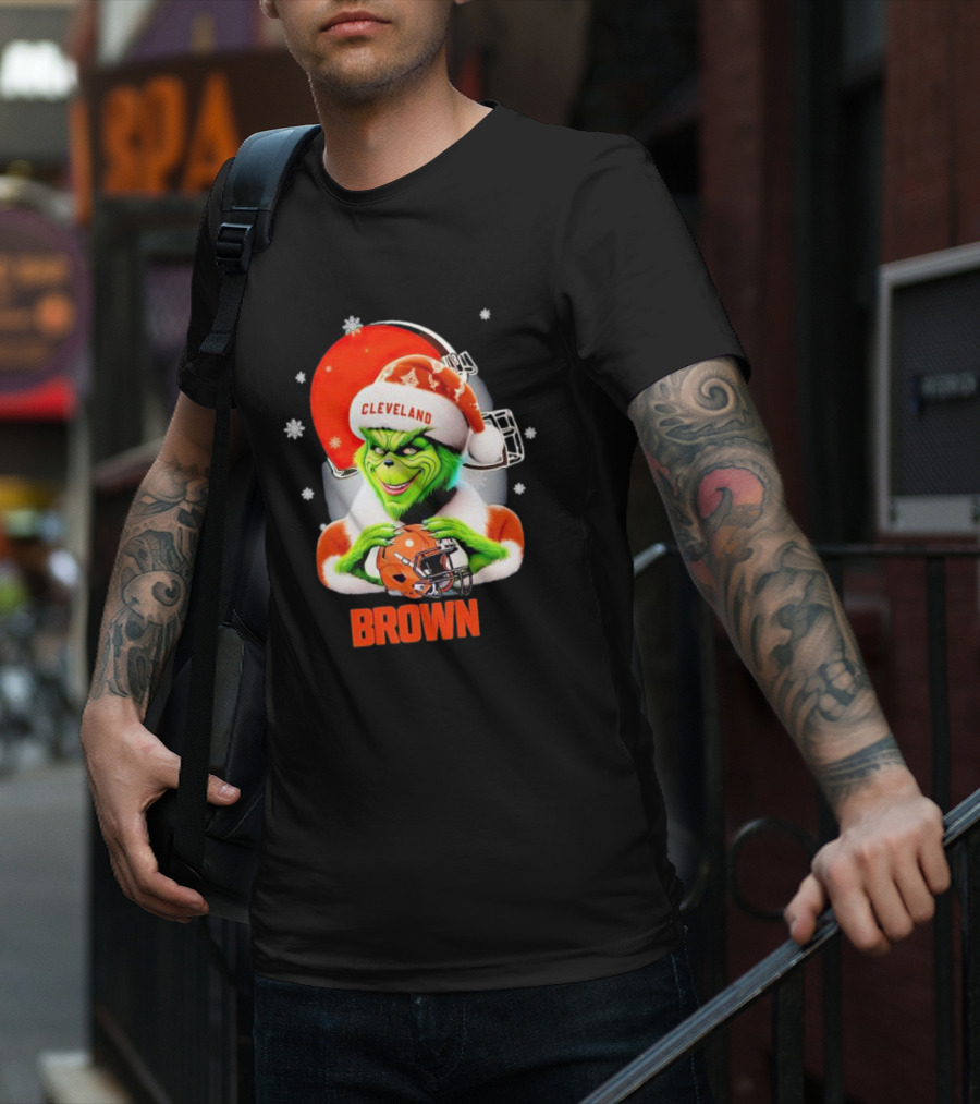 Grinch Cleveland Browns Christmas Football Snowflakes T-Shirt