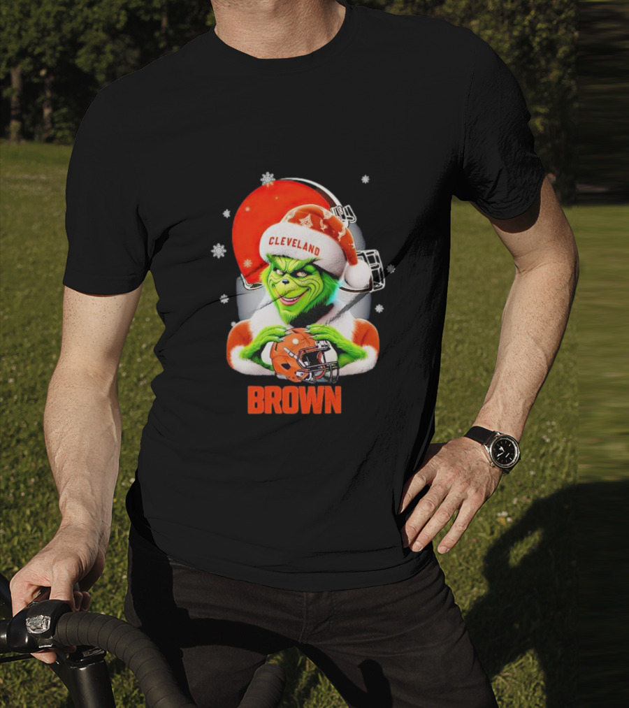 Grinch Cleveland Browns Christmas Football Snowflakes T-Shirt
