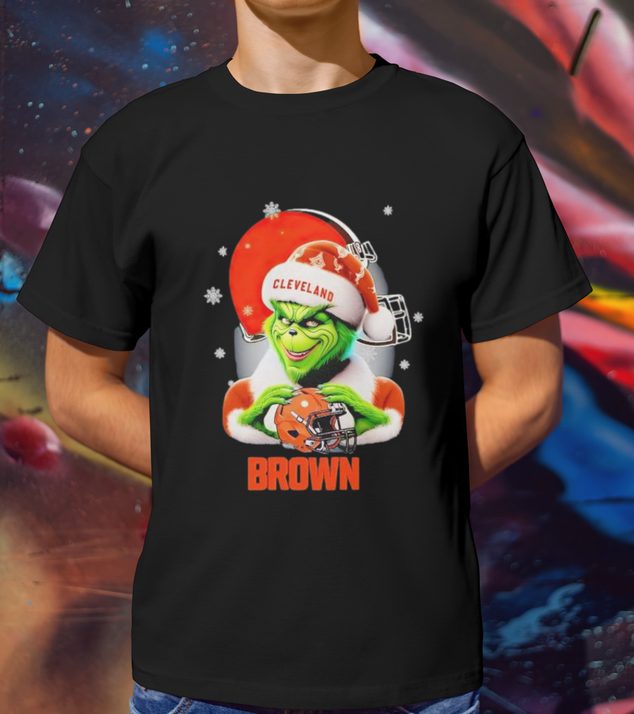 Grinch Cleveland Browns Christmas Football Snowflakes T-Shirt