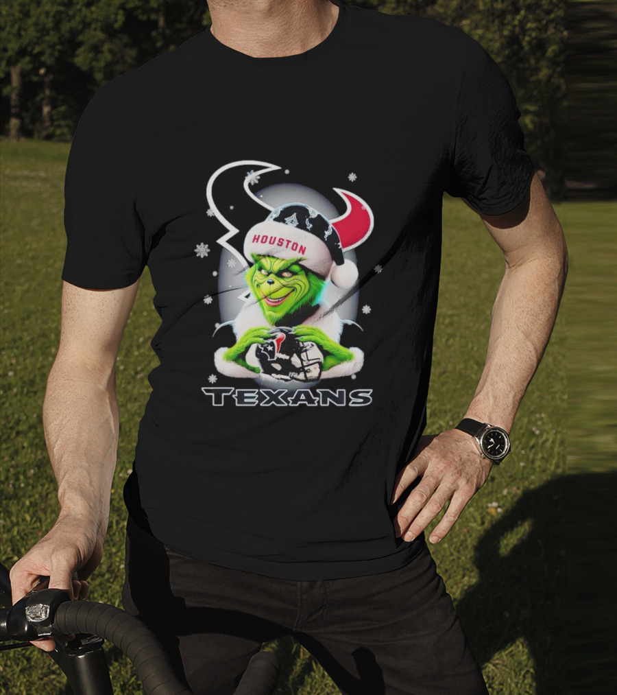 Grinch Houston Texans Christmas Football Holiday Snowflakes T-Shirt