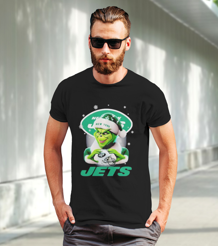 Grinch New York Jets Christmas Football T-Shirt