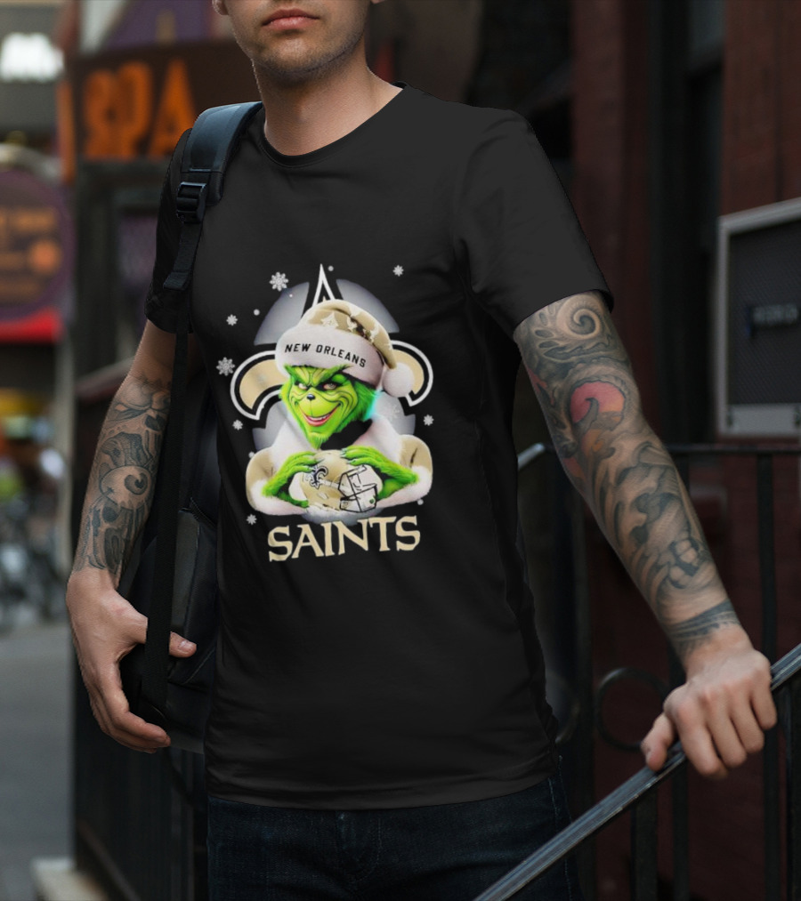 Grinch New Orleans Saints Christmas Snowflakes Football T-Shirt