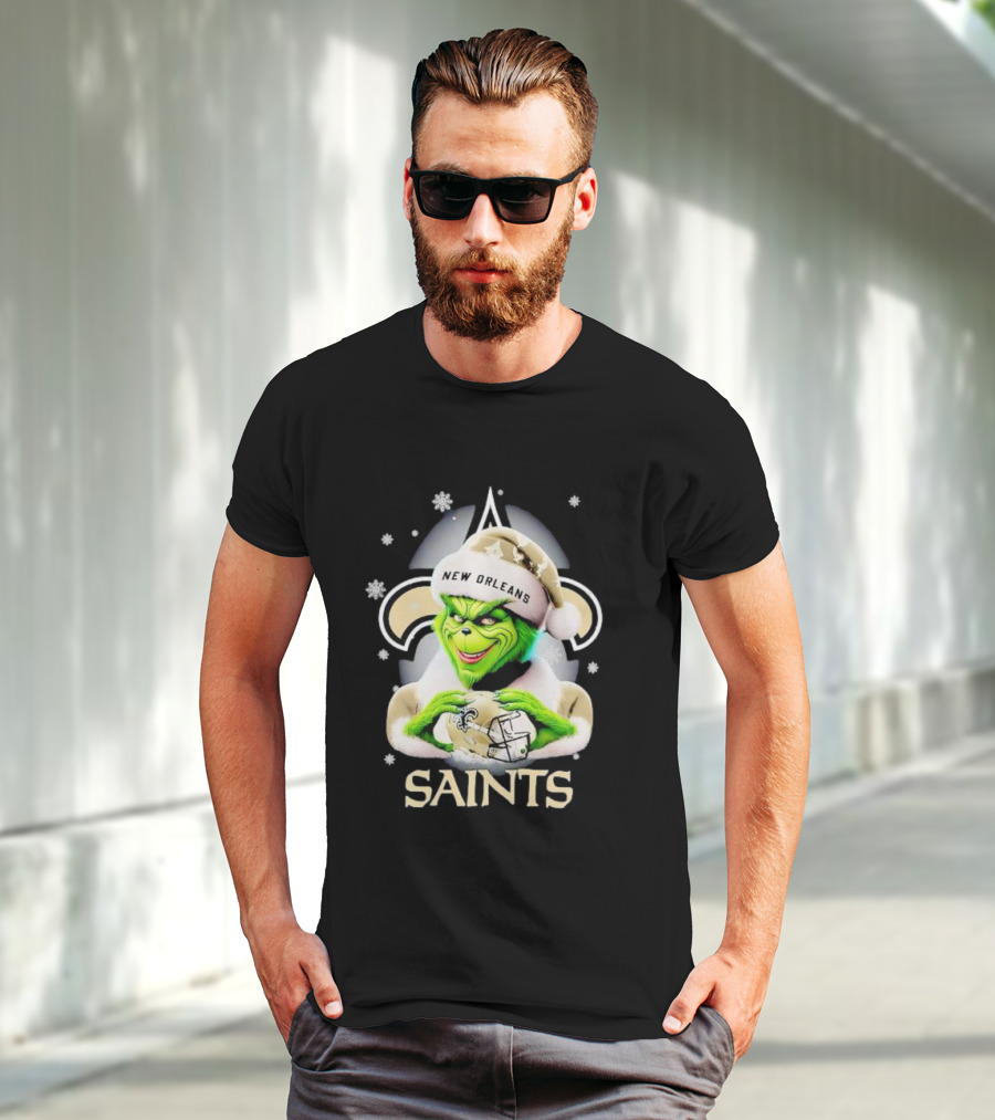 Grinch New Orleans Saints Christmas Snowflakes Football T-Shirt
