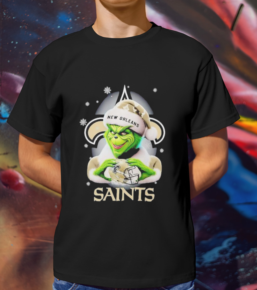 Grinch New Orleans Saints Christmas Snowflakes Football T-Shirt