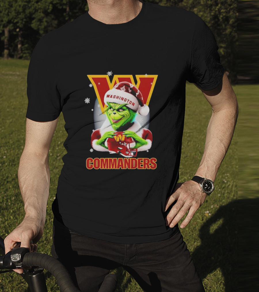 Washington Commanders Christmas Grinch In Santa Hat With Helmet T-Shirt