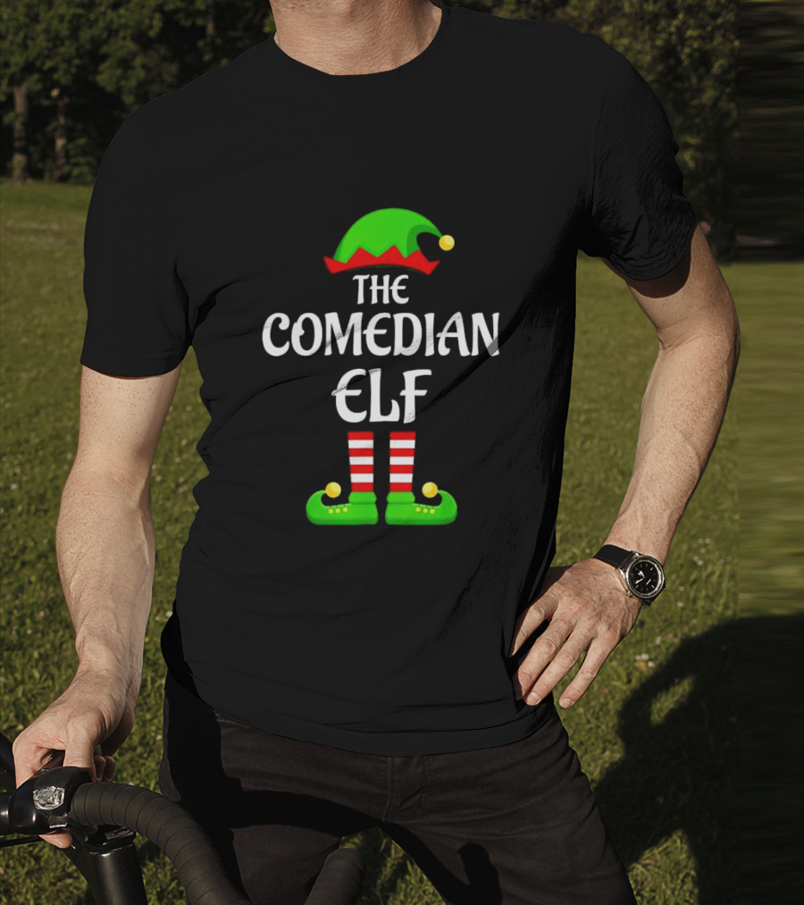 The Comedian Elf Funny Christmas Striped Stockings And Hat T-Shirt